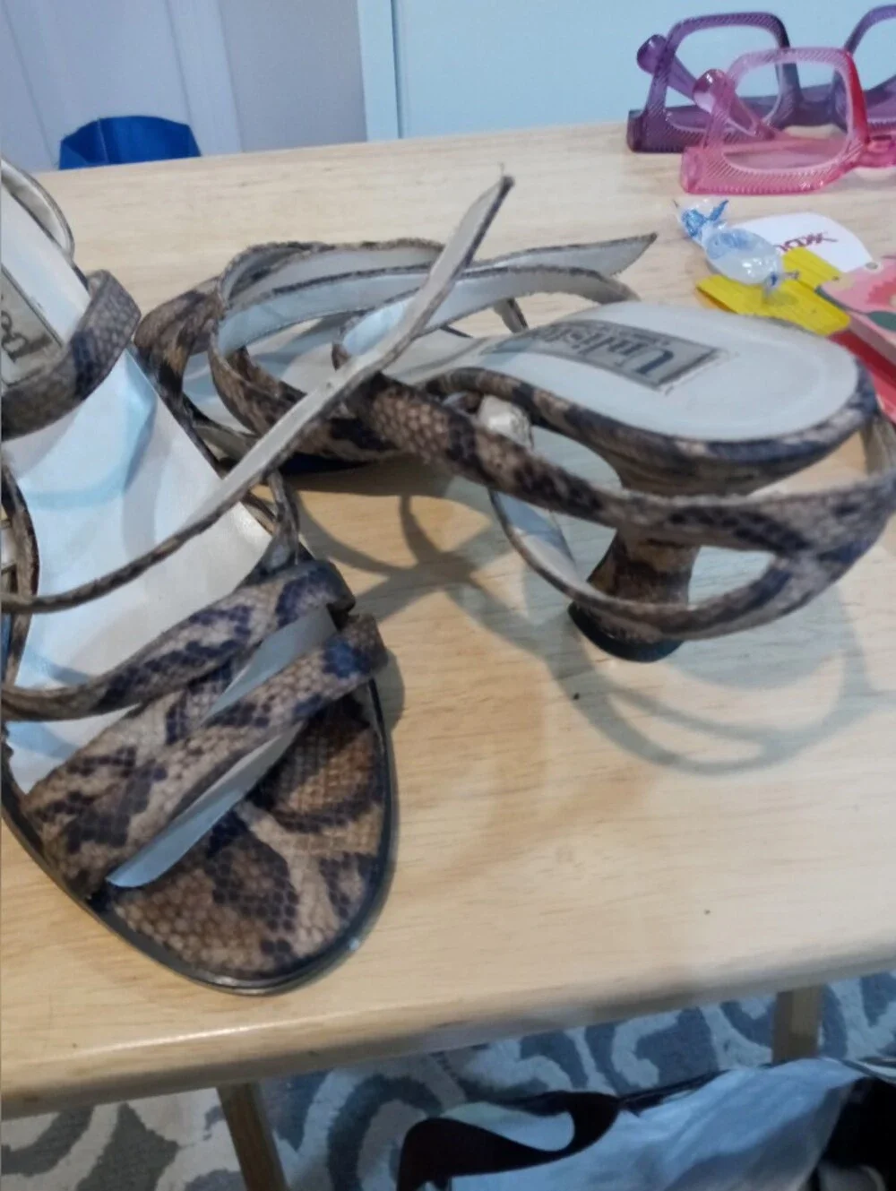 Unlisted by Kenneth Cole Brown Snake-Print Strappy Heels